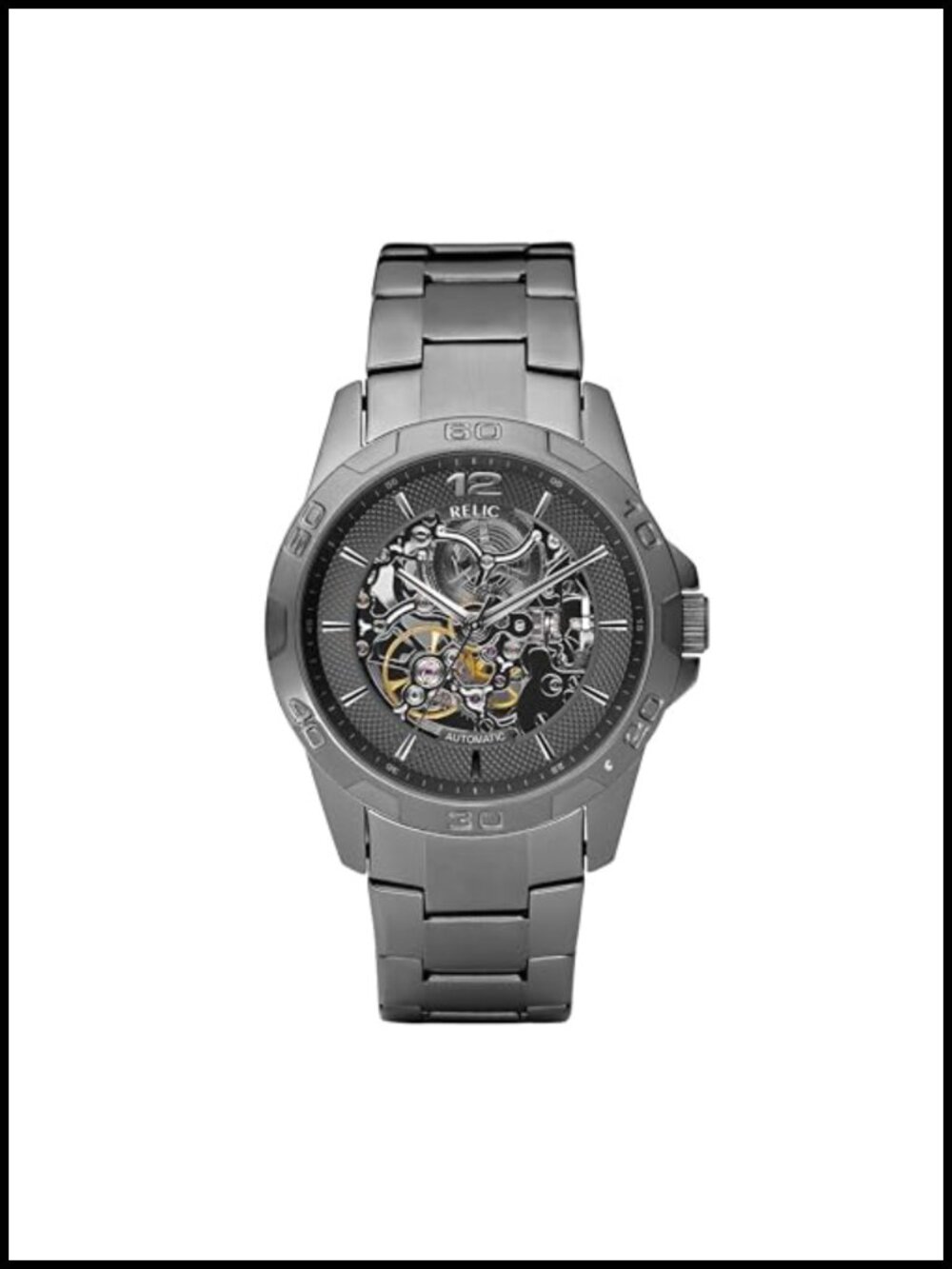 Mens Automatic Skeleton Watch Stainless Steel Bracelet Water Resistant